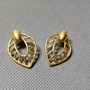 Monet Gold Tone Leaf Earrings